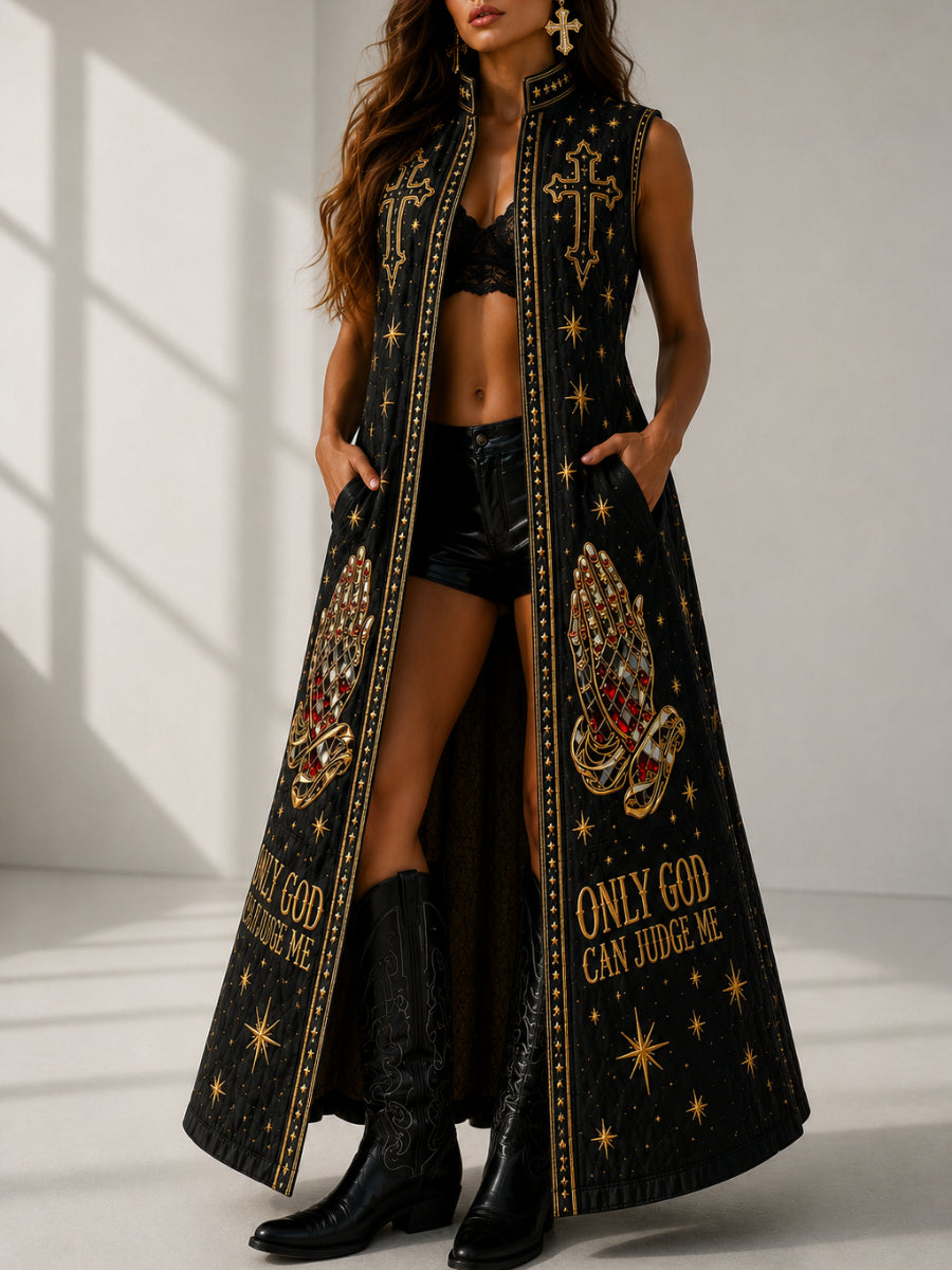 Western Style Faith Art Casual Sleeveless Stand Collar Coat Outerwear